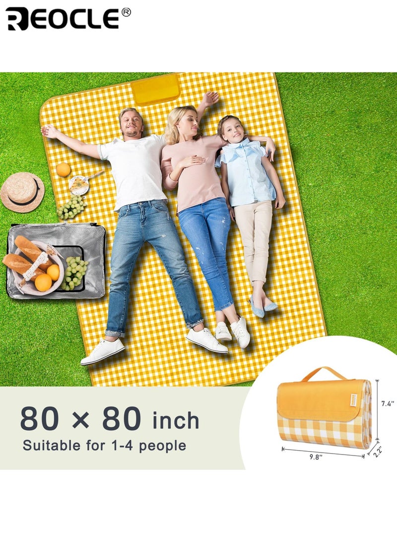 ريوكل بساط نزهة خارجي قابل للطي بطانية شاطئ كبيرة الحجم محمولة وخفيفة بطانية سفر سهلة التنظيف سطح متين بوليستر تصميم مربعات مناسب للشاطئ التخييم الشواء - Image 2
