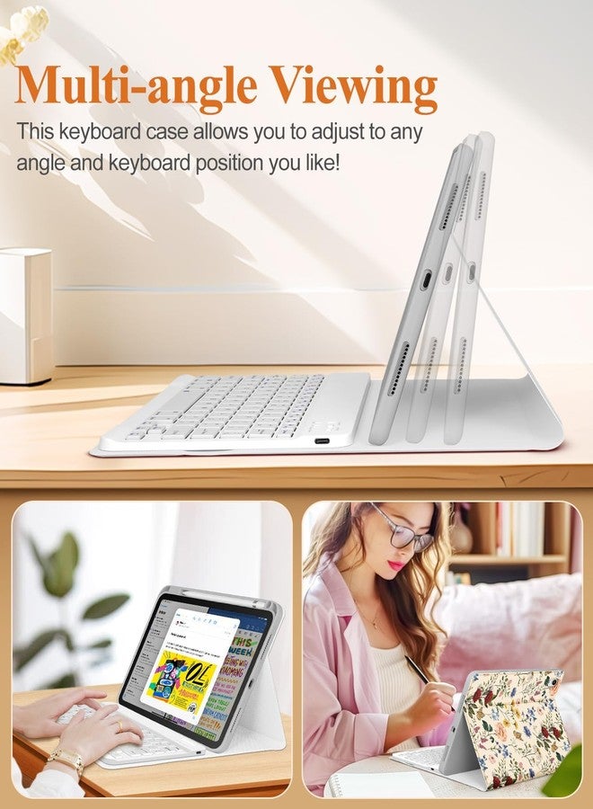 Wazzasoft for iPad 10th Generation Case with Keyboard Pencil Holder 10.9 Inch Folio Tablet Cover Women Girls Cute Girly Teens Kawaii Floral Flower Unique Design for Apple Funda for iPad 10th gen - Image 5