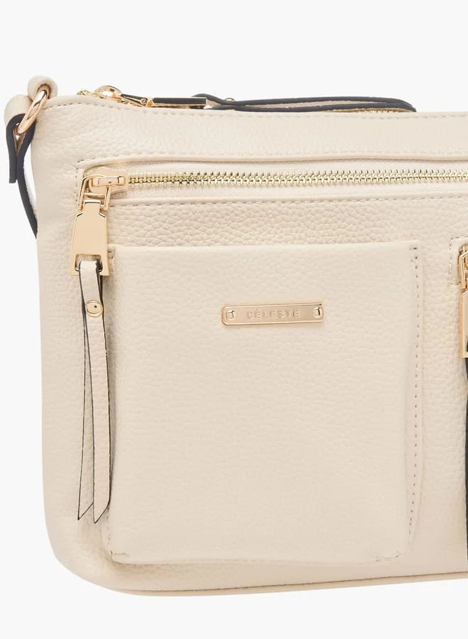 Celeste Women Textured Crossbody Bag with Adjustable Strap and Zip Closure