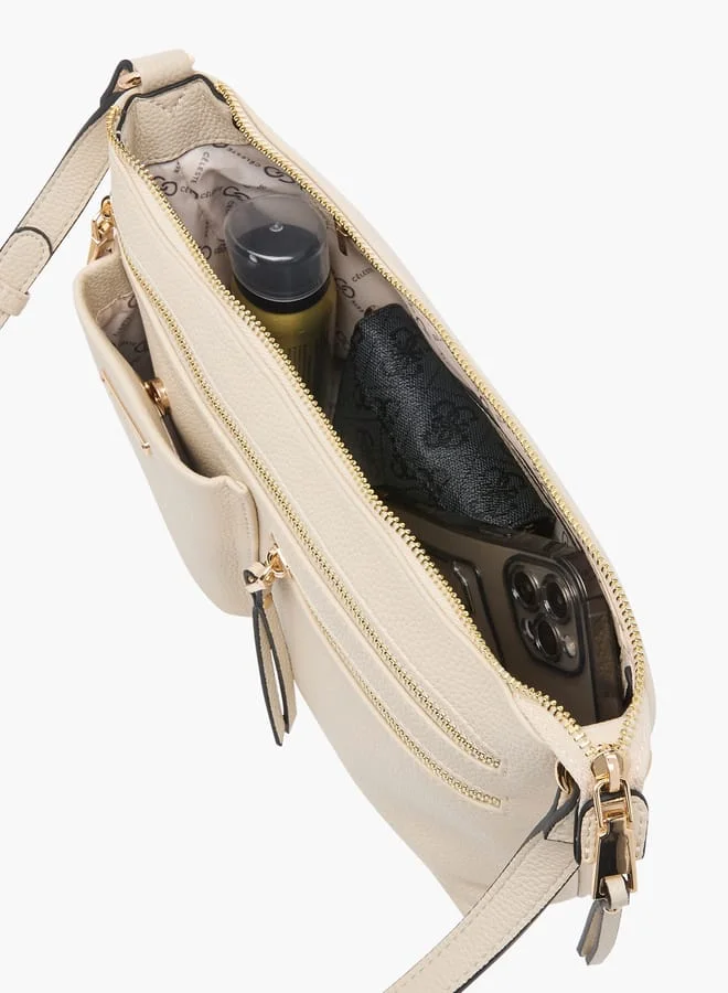 Celeste Women Textured Crossbody Bag with Adjustable Strap and Zip Closure