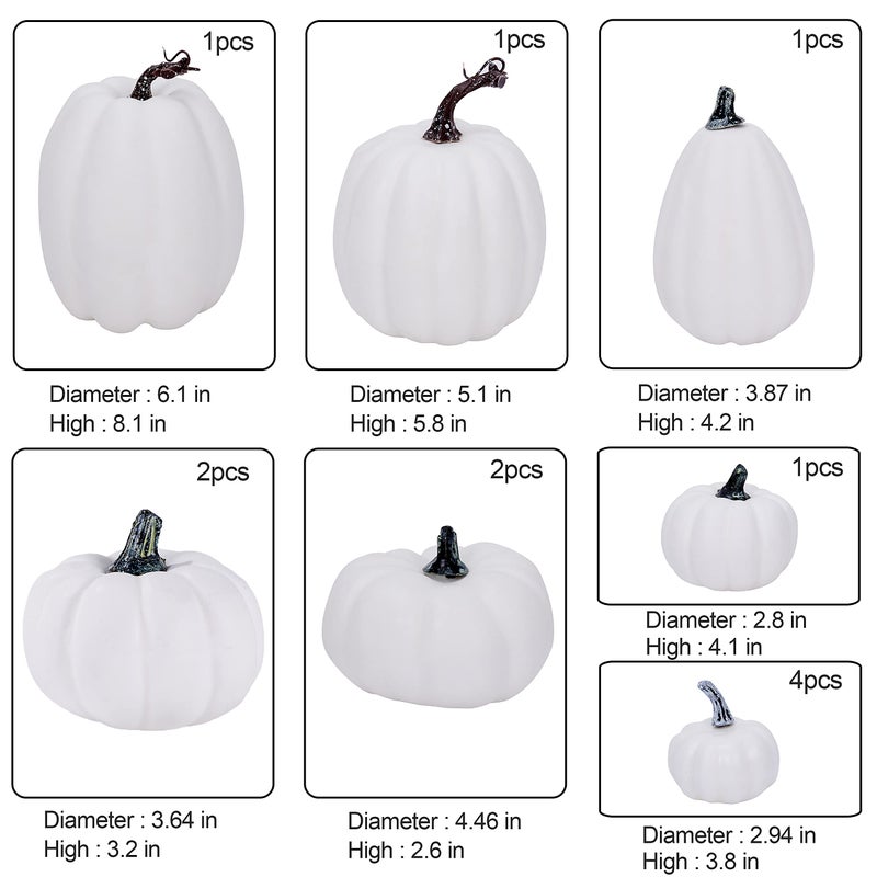 Artmag Artmag Package of 12 Pcs Assorted Sizes Artificial White Pumpkins Large Faux Harvest Pumpkins for Fall Thanksgiving Halloween Seasonal Holiday Decor Decoration  - Image 5