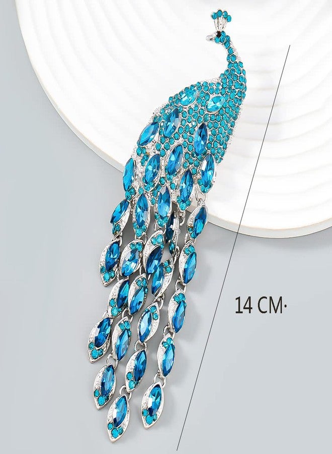 OIDIMS Crystal Peacock Brooch Pin for Women Girls Fashion Blue Cubic Zirconia Tassels Rhinestone Bird Animal Brooches Lapel Pins Elegant Dress Accessories Wedding Christmas Birthday Jewelry Gift, Gemstone, - Image 5