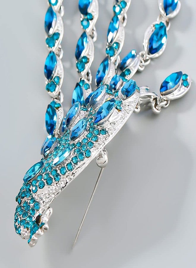 OIDIMS Crystal Peacock Brooch Pin for Women Girls Fashion Blue Cubic Zirconia Tassels Rhinestone Bird Animal Brooches Lapel Pins Elegant Dress Accessories Wedding Christmas Birthday Jewelry Gift, Gemstone, - Image 4
