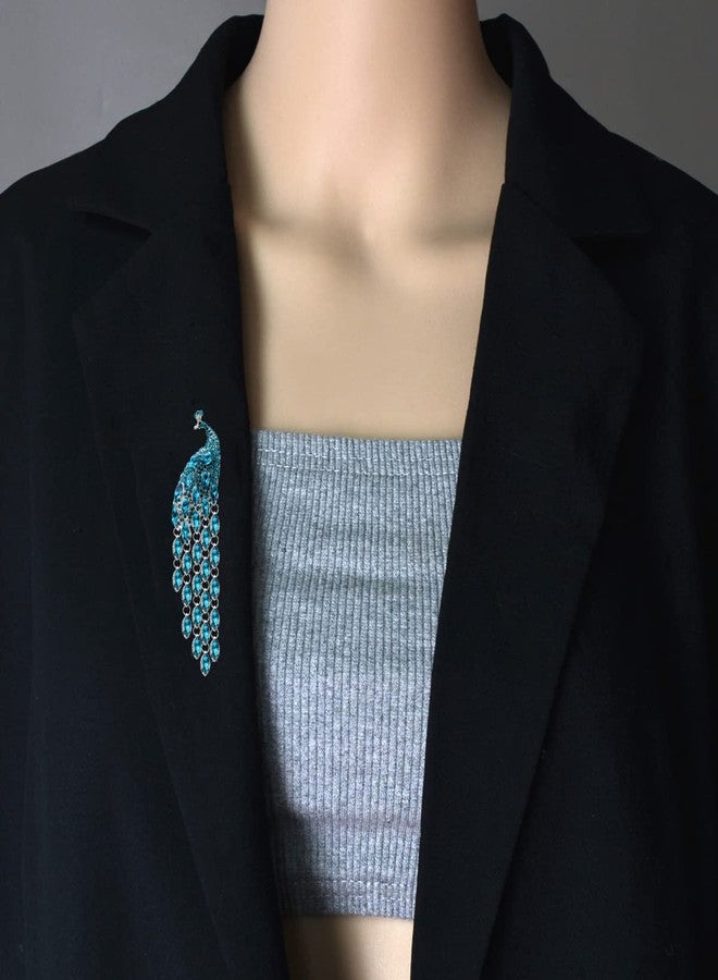 OIDIMS Crystal Peacock Brooch Pin for Women Girls Fashion Blue Cubic Zirconia Tassels Rhinestone Bird Animal Brooches Lapel Pins Elegant Dress Accessories Wedding Christmas Birthday Jewelry Gift, Gemstone, - Image 3