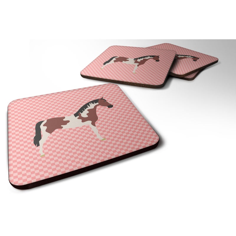 Caroline's Treasures ""Caroline's Treasures Pinto Horse Pink Check Decorative Coasters  3.5""""  Multicolor"" 