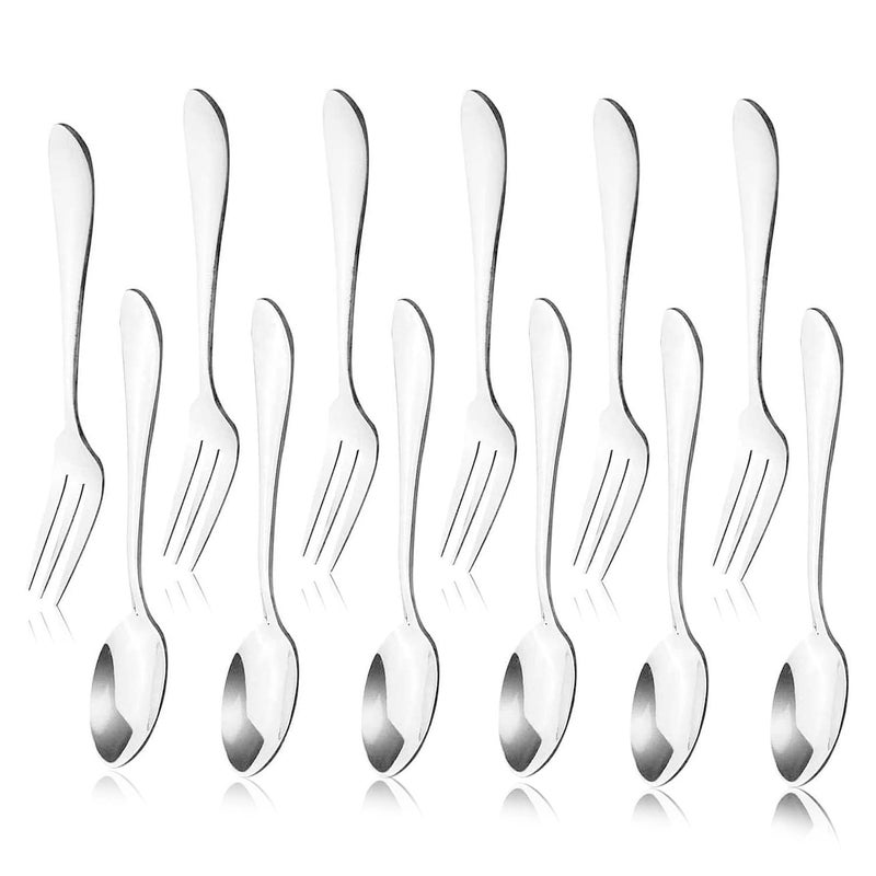 12pcs Stainless Steel Tea Dinner Server Spoon and Cake Fruit Forks Kitchen Accessory Wedding Party for Dessert Salad Appetizer Cocktail6 Forks  6 Spoons