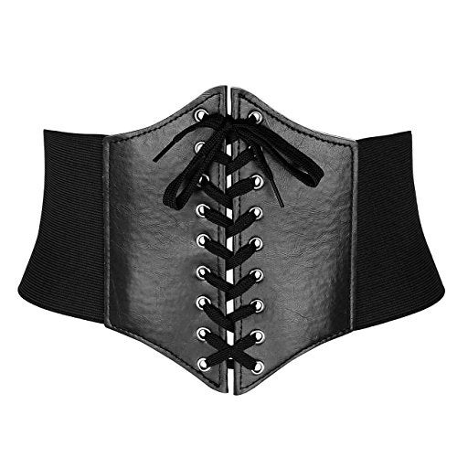 Ayliss Women Elastic Wide Band Tied Waspie Corset Waist Cincher Belt,Black - Image 1