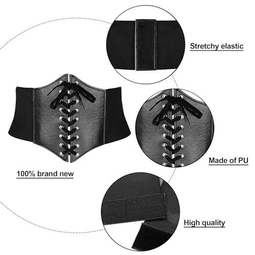 Ayliss Women Elastic Wide Band Tied Waspie Corset Waist Cincher Belt,Black - Image 3