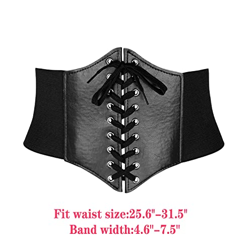 Ayliss Women Elastic Wide Band Tied Waspie Corset Waist Cincher Belt,Black - Image 2