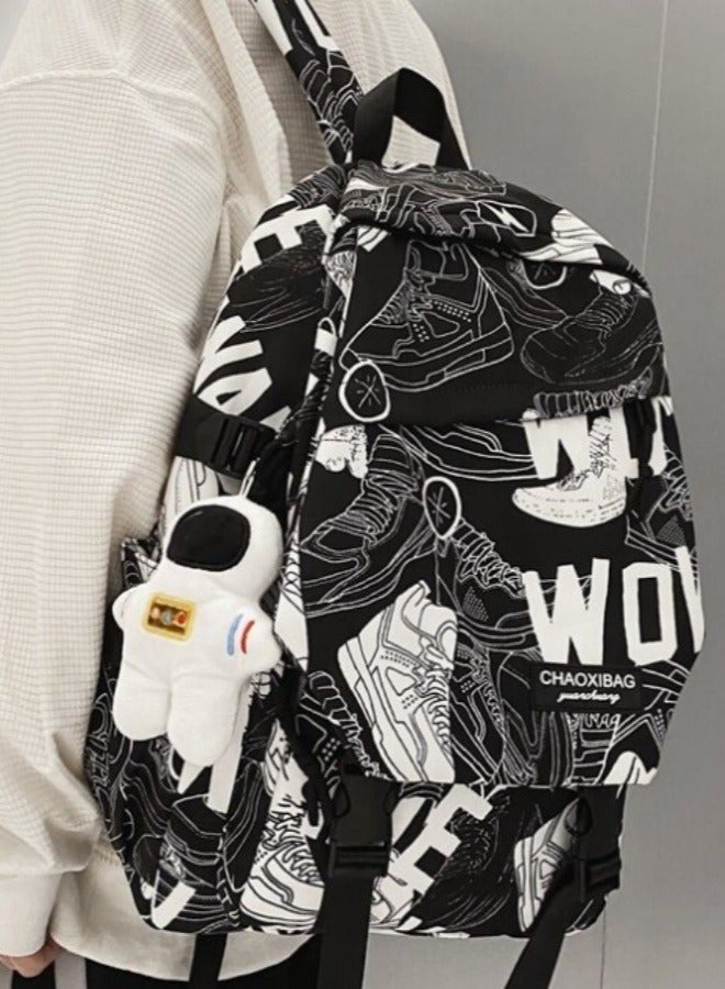 حقيبة ظهر مدرسية كاجوال للجنسين ذات ألوان متناسقة ومطبوع عليها رسومات جرافيتي، حقيبة مدرسية متعددة الألوان مناسبة للفتيات والأولاد - Image 2