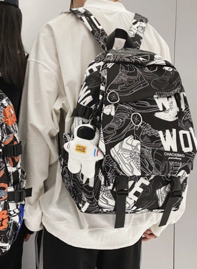 حقيبة ظهر مدرسية كاجوال للجنسين ذات ألوان متناسقة ومطبوع عليها رسومات جرافيتي، حقيبة مدرسية متعددة الألوان مناسبة للفتيات والأولاد - Image 3