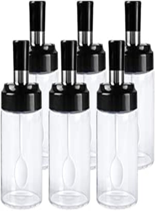 Kitchen Glass Spice Jars Seasonning Box Set of 6, Condiment Pots Spice Jars with Spoons, Oil Bottle Honey Jar Dispenser, Airtight Cap Transparent