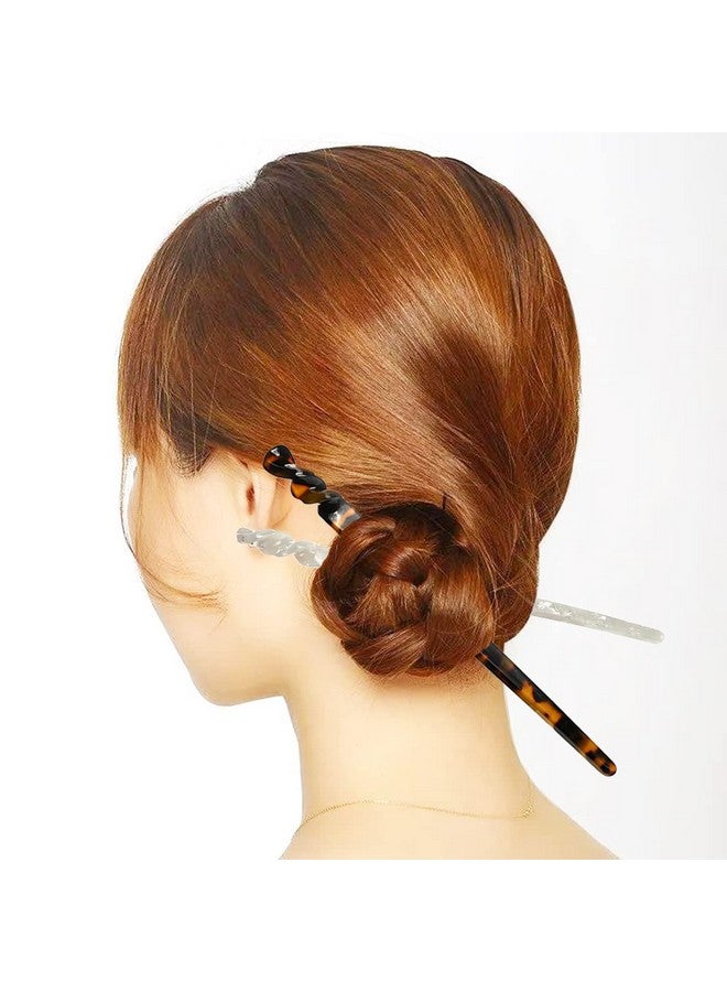La Jolie Jasmin 8 Pieces Acetate Hair Pins Sticks U-Shaped Straight Chopsticks Hairpin Hair Styling Accessories, Vintage Hair Pin Fork Hair Clips For Girls Women Updos Buns(Type A) - Image 2