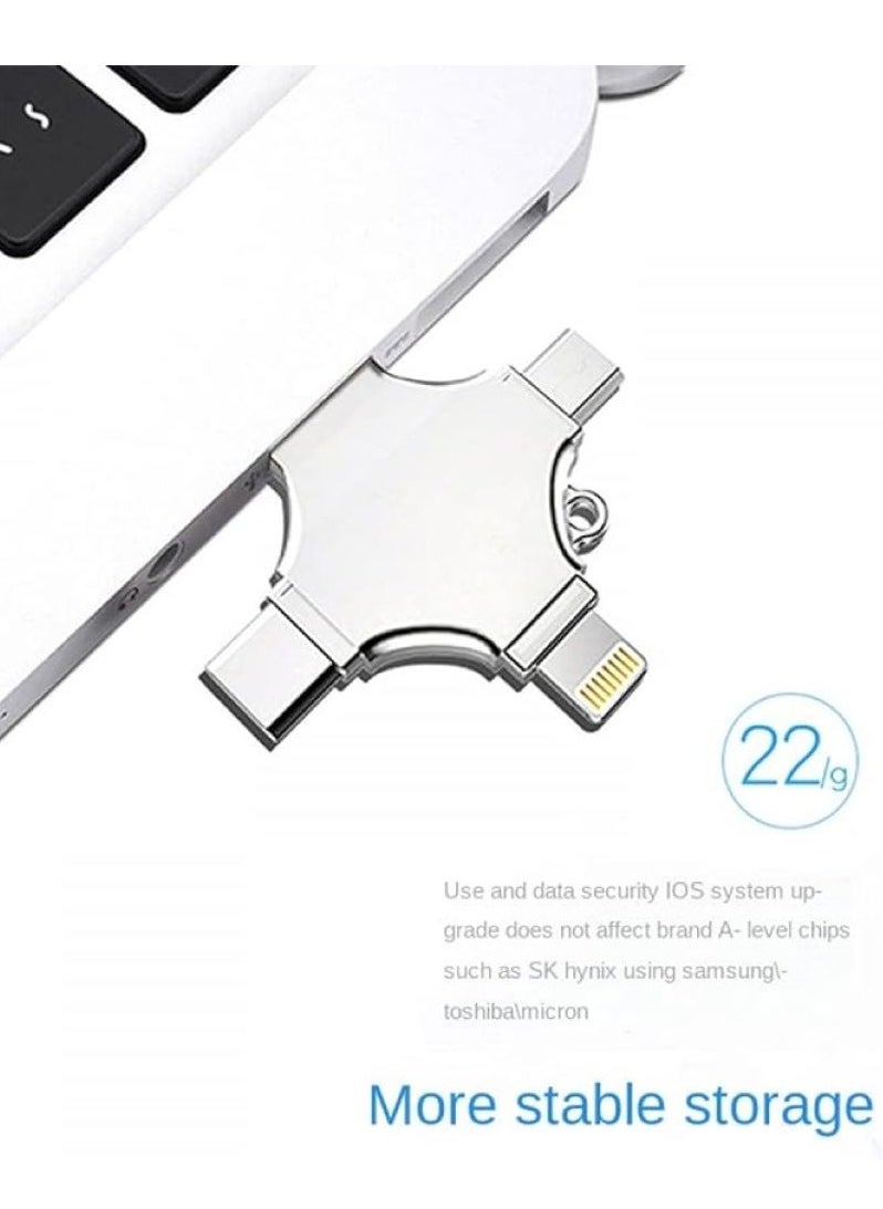 Flash Drive Flash Drive 512 GB 4 in 1 Pendrive, Micro USB, USB A, Type-C Interface Mini Hangable Pen Drive for iOS & Android Compatible with Phone, Pad, Android, PC and More Devices  - Image 4