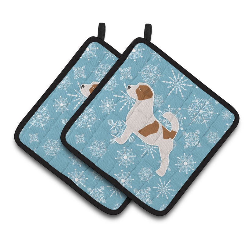 Caroline's Treasures ""Caroline's Treasures Winter Snowflake Jack Russell Terrier Pair of Pot Holders BB3507PTHD  7.5HX7.5W  Multicolor"" 
