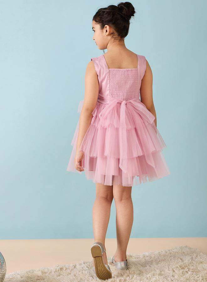 Stylo Bug Girls Sleeveless Layered Mesh Party Wear Dress - Image 3