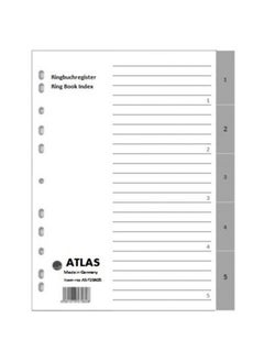ATLAS Plastic File Divider Tabs With Five Divisions With Number Grey  - Image 1