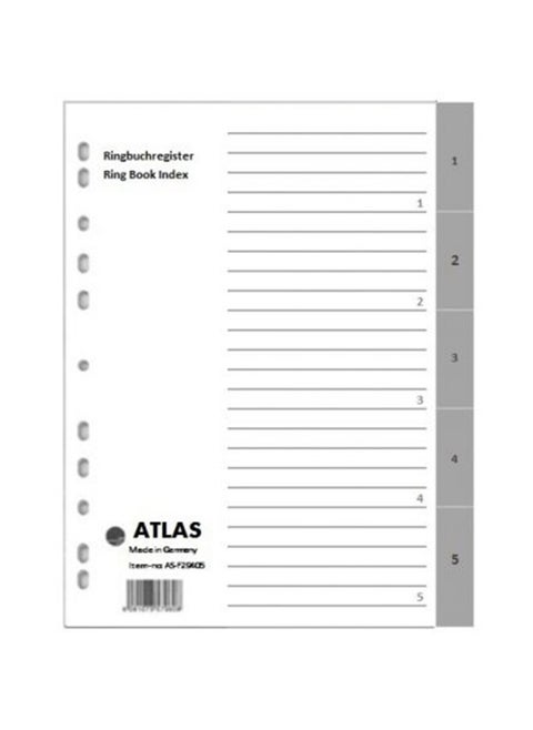 Plastic File Divider Tabs With Five Divisions With Number Grey