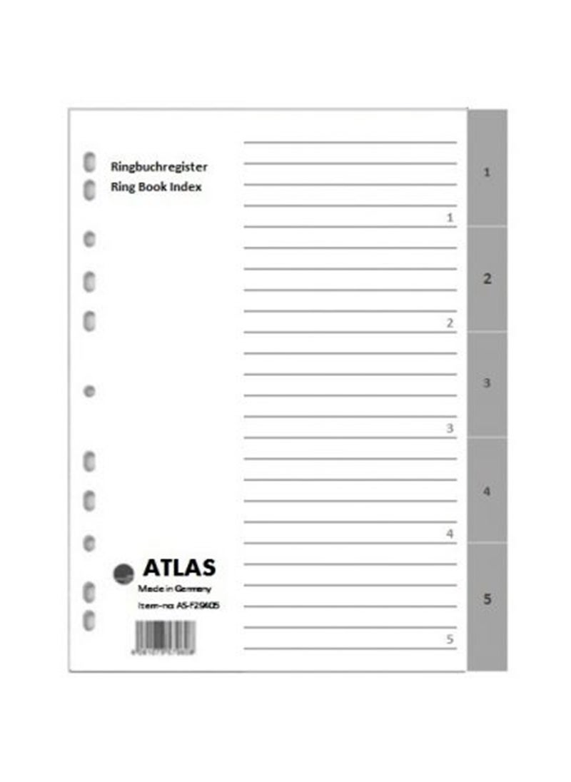 ATLAS - Plastic File Divider Tabs With Five Divisions With Number Grey - Image 1