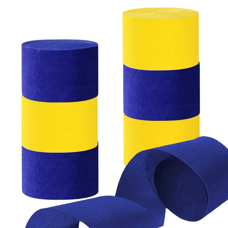 GAKA Navy Blue Yellow Crepe Paper Streamers 18 Inch Wide 82 Feet Per Roll6 Rolls 2 Color for Various Birthday Wedding Festival Baby Shower Bridal Shower Graduation Party Decorations