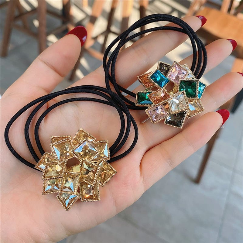 Xiwstar 4Pcs Elegant Women Girls Hair Scrunchies Headband Crystal Rhinestone Hair Bands Ties Accessories Ponytail Holder - Image 3