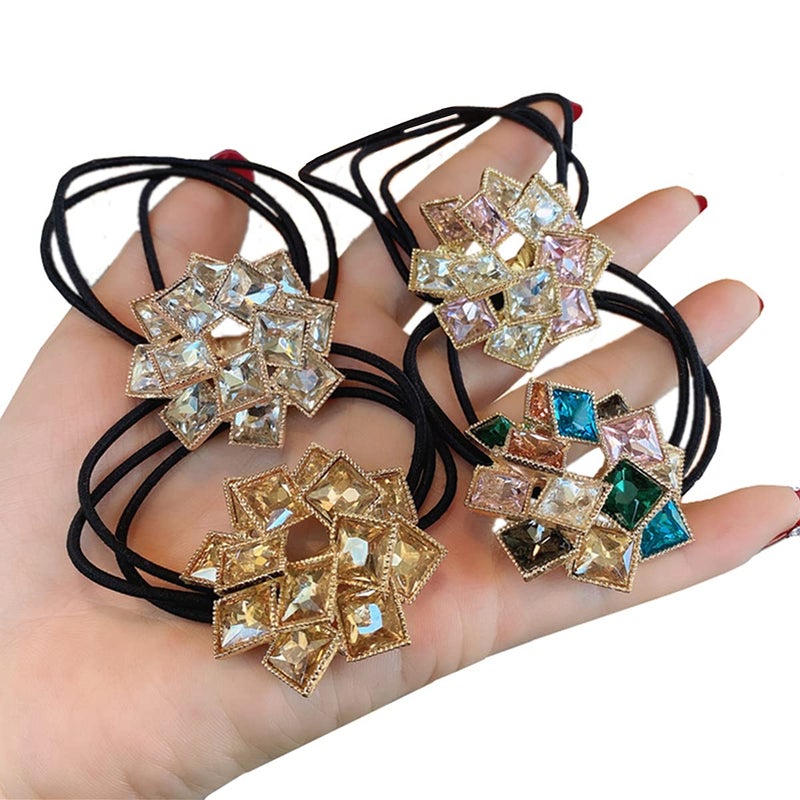 Xiwstar 4Pcs Elegant Women Girls Hair Scrunchies Headband Crystal Rhinestone Hair Bands Ties Accessories Ponytail Holder - Image 1