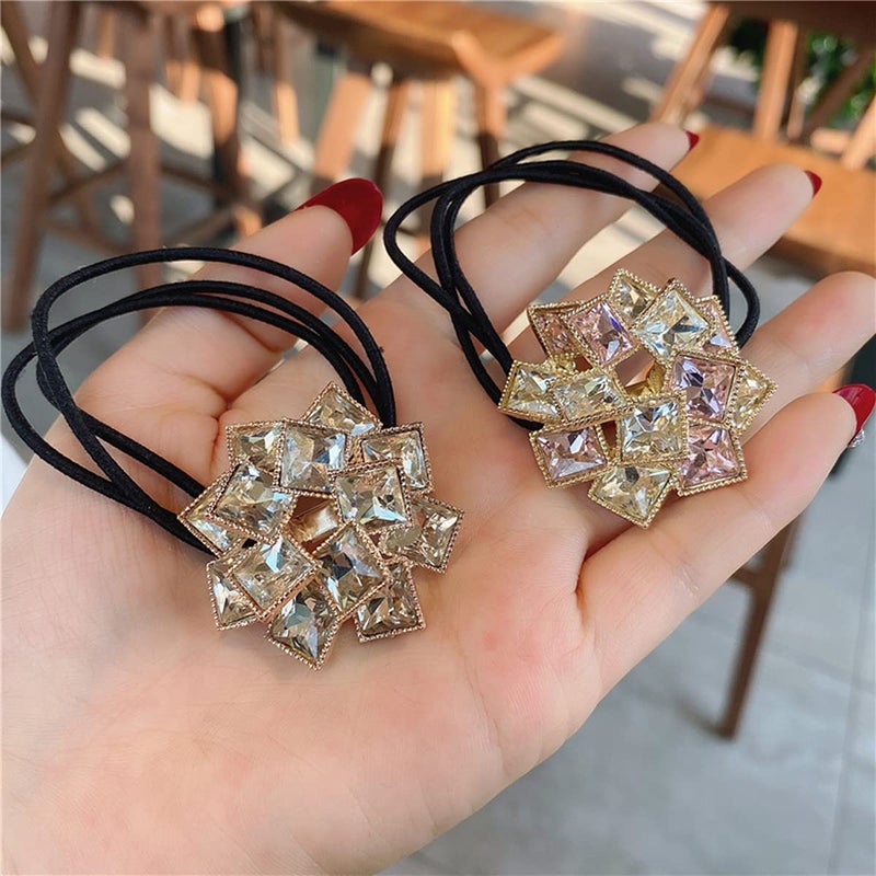 Xiwstar 4Pcs Elegant Women Girls Hair Scrunchies Headband Crystal Rhinestone Hair Bands Ties Accessories Ponytail Holder - Image 2