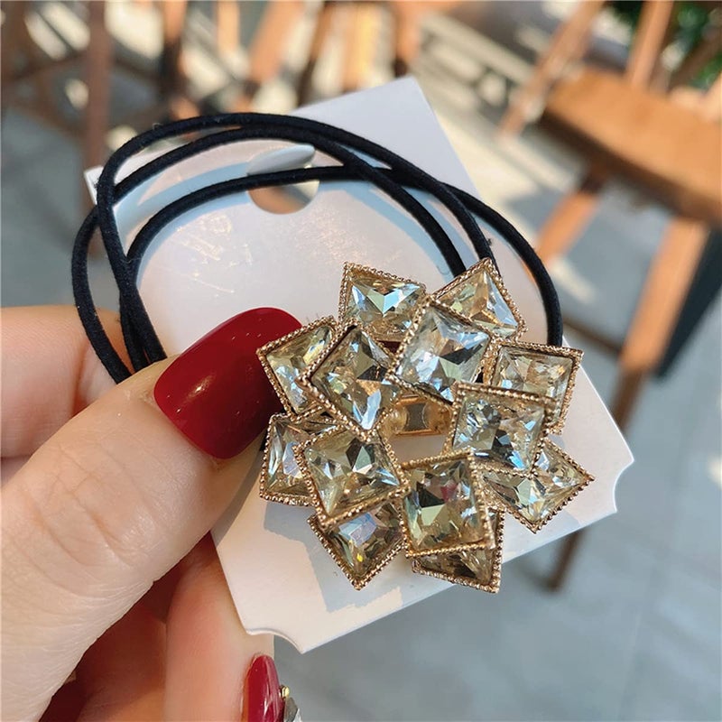 Xiwstar 4Pcs Elegant Women Girls Hair Scrunchies Headband Crystal Rhinestone Hair Bands Ties Accessories Ponytail Holder - Image 4