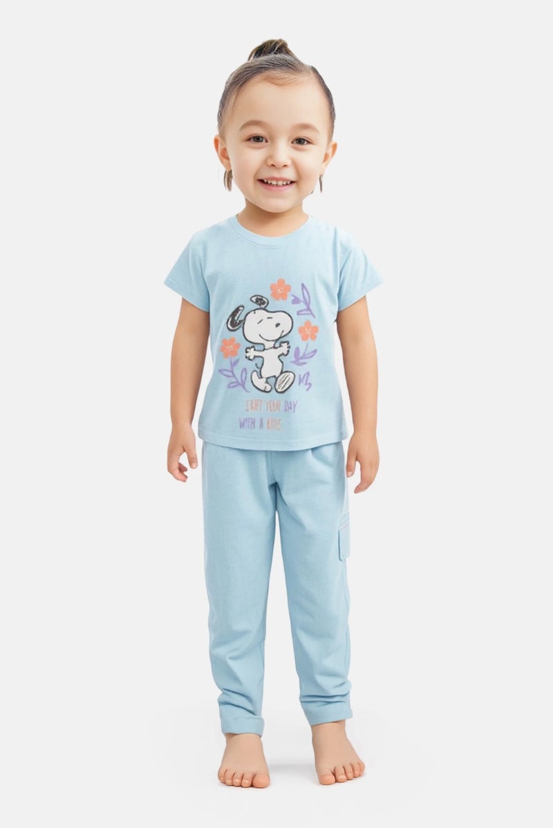 Peanuts Kids Girl 2 Pieces Graphic Print Pajama Set, Multicolor - Image 1