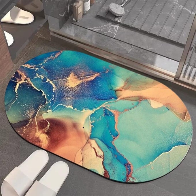 OVAL FLOOR BATH MAT, SIMPLE SOFT NON-SLIP ABSORBENT QUICK DRYING BATH MAT, MACHINE WASHABLE SHOWER CARPET FOR HOME KITCHEN BATHROOM, KITCHEN AREA RUGS, LAUNDRY, BEDROOOM, SHOWER, INDOOR MAT