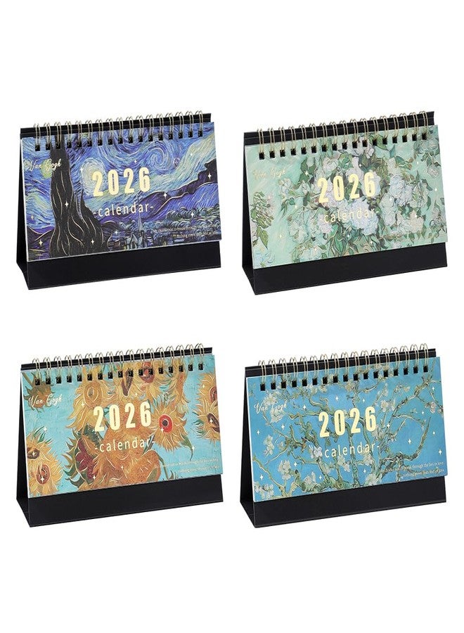 icceemee 4pcs 2026 January-December Calendar Oil Painting Theme 6.3x 3.5 inch Desktop Calendar for Home School, or Office - Image 1