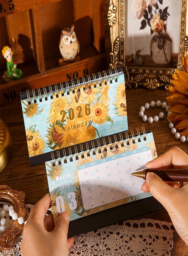 icceemee 4pcs 2026 January-December Calendar Oil Painting Theme 6.3x 3.5 inch Desktop Calendar for Home School, or Office - Image 4