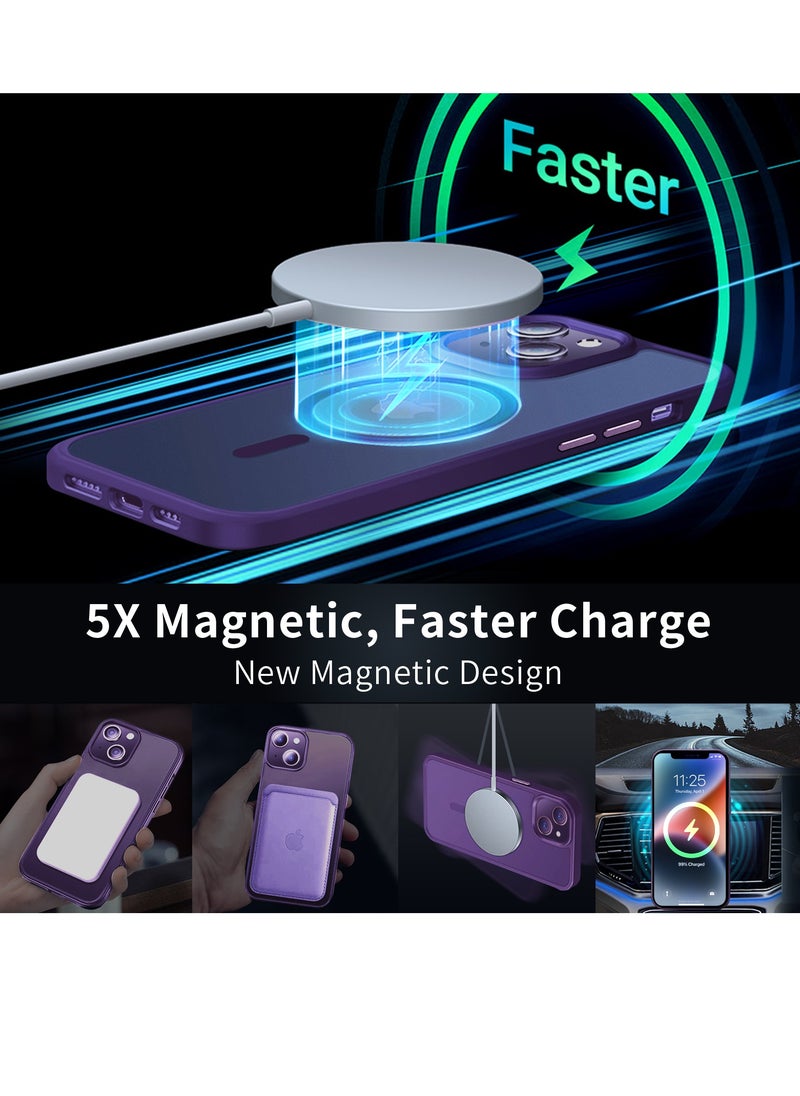 INFOSUN INFOSUN iPhone 14 Case Cover Compatible with Magsafe Magnetic Designed Shockproof Case Translucent Matte Protective Cover Back Hard Cases with Magnet for iPhone 14 Case Purple  - Image 3