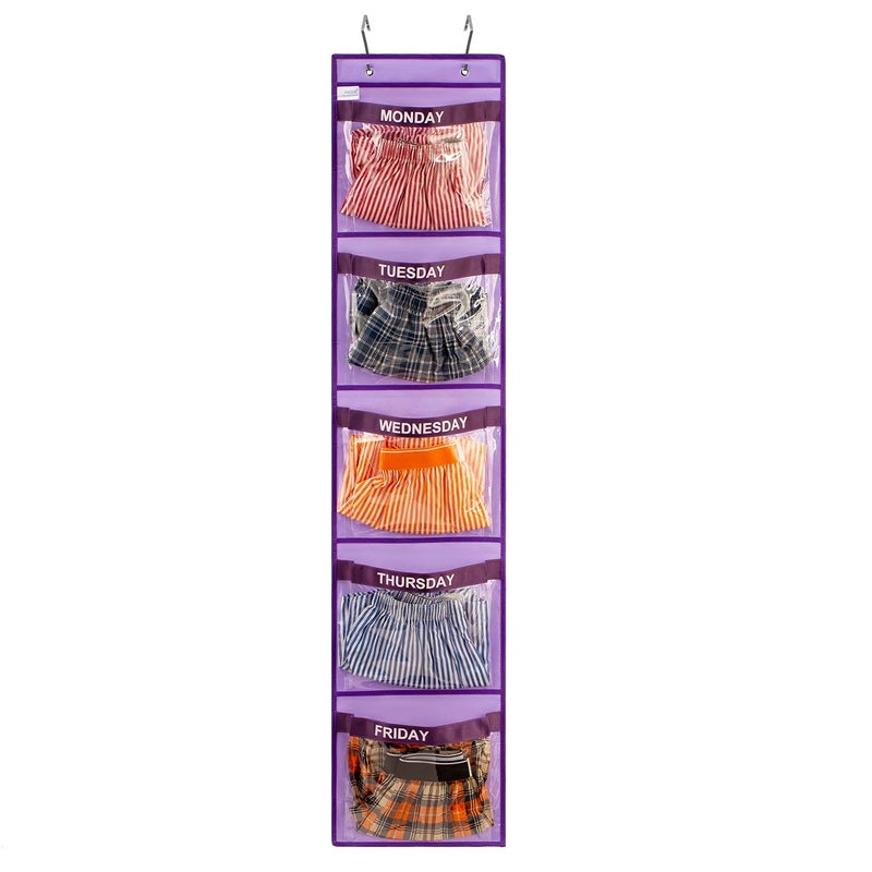 ANIZER Day of Week Kids Clothes Organizer Weekly Hanging Closet Organizer Monday to Friday School Clothing Storage PURPLE