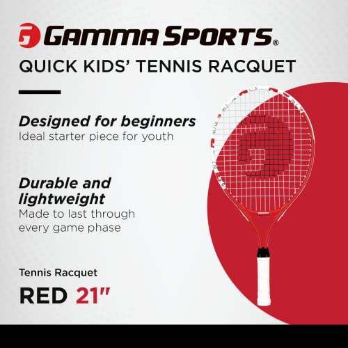 GAMMA Sports Junior Tennis Racquet: Quick Kids 21 Inch Tennis Racket - Prestrung Youth Tennis Racquets for Boys and Girls - 93 Inch Head Size - Red - Image 2