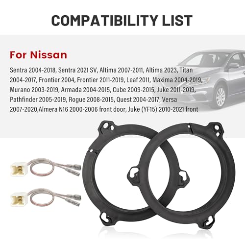 RED WOLF Aftermarket 6.5 inch Speaker Adapter Spacers Ring Bracket Mounting+Speaker Wire Harness Replacement for Nissan Murano Sentra 2000-2019, Titan 2004-2019, Kia K2 2011+ - Image 2