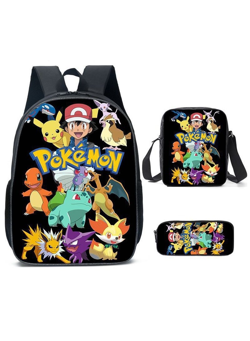 Pikachu Breathable Student Backpack Three-Piece Set 29*16*42cm