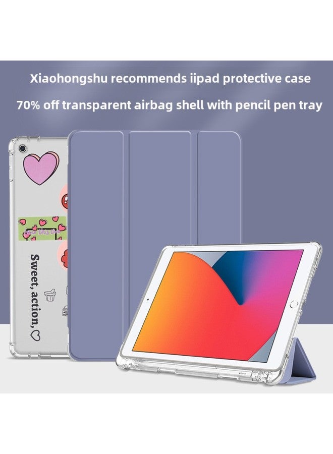 Ipad2020 Version Protective Cover 10.2 Inch 2019 Computer Pen Slot 11 Tri-fold Transparent Case Mini5 Full Package 6-Color:Tri-fold Transparent-Lavender-Applicable Model:iPad Pro(10.5 Inches)  - Image 2