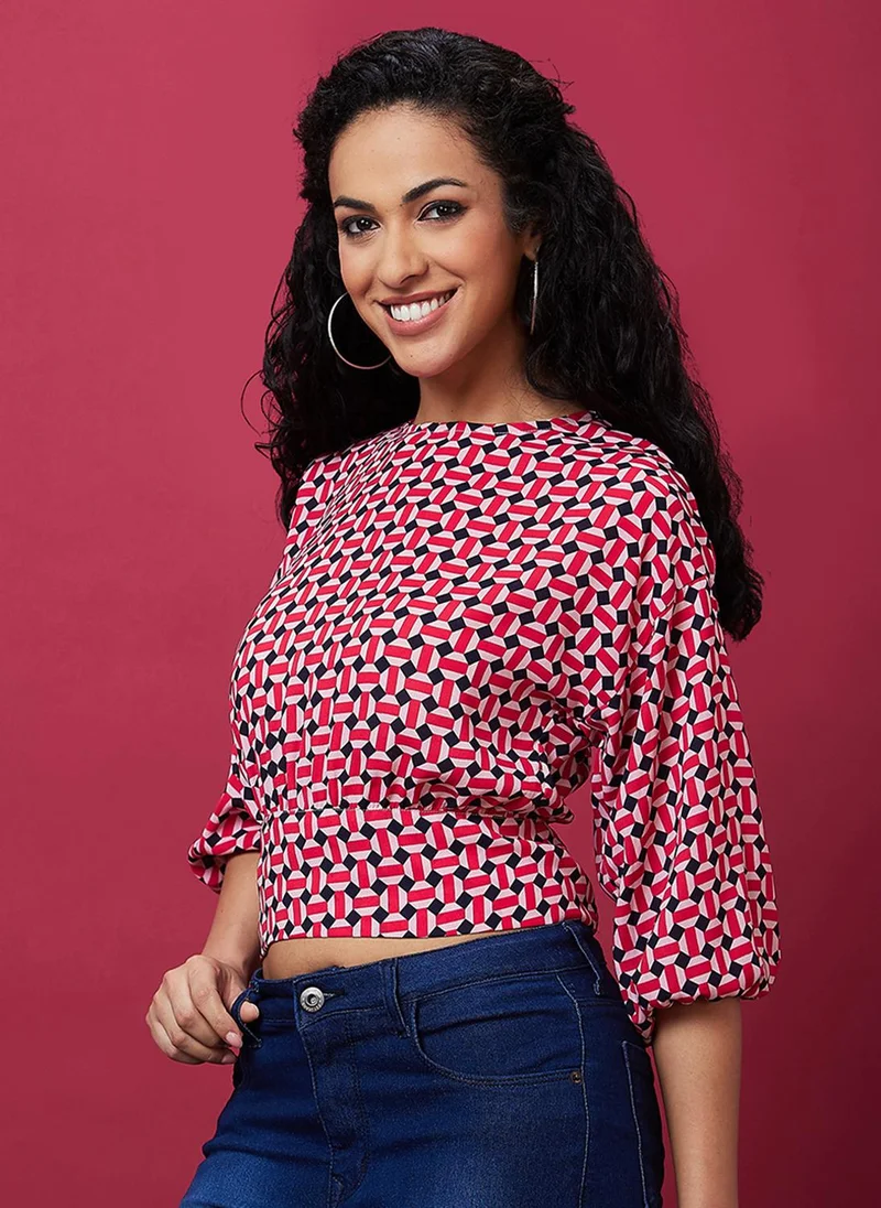 globus Globus Women Geometric Printed Blouson Crop Top