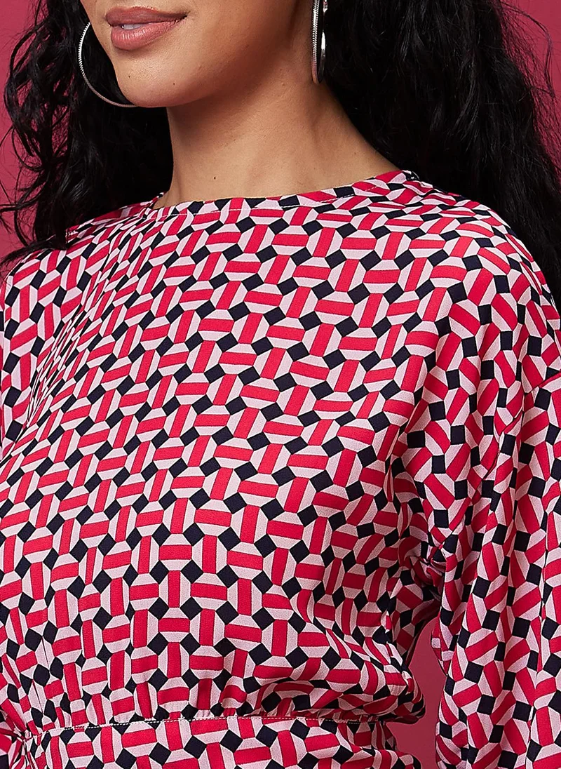 globus Globus Women Geometric Printed Blouson Crop Top