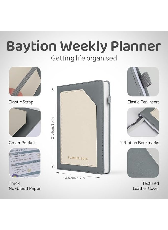 بيتيون مخطط أسبوعي غير مؤرخ لعام 2026 من بايشن، مخطط أسبوعي وشهري مقاس A5 لإدارة الوقت وتتبع الأهداف وتتبع العادات وقائمة المهام للطلاب المحترفين، مخطط من 6 ملصقات (رمادي) - Image 4