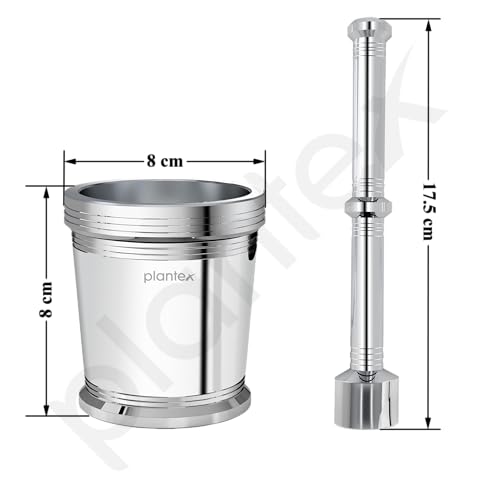 Plantex Heavy Stainless Steel Khalbatta/Mortar & Pestle Set/Okli Musal/Khal/Okli/Imam Dasta for Kitchen - Size 3(Dia: 8, H: 8 cm) - Image 2