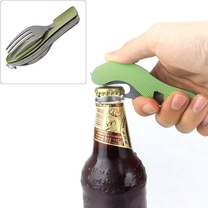Praha Camping Utensils 4-in-1 Stainless Steel Spoon, Fork, Knife, and Bottle Opener Combo Travel Eating, Lightweight and Portable Tableware Pocket Spoon Kits Backpacking Cutlery - Image 5