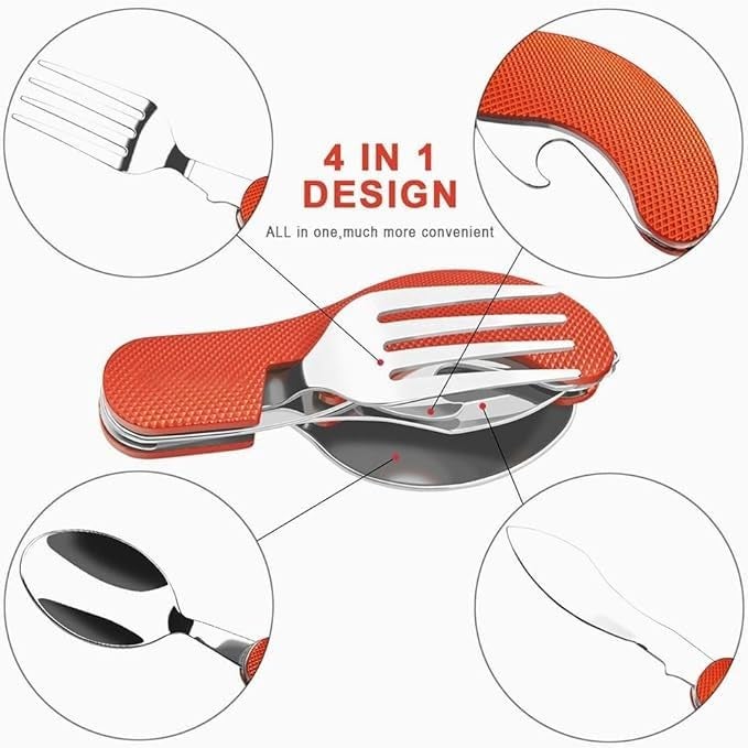 Praha Camping Utensils 4-in-1 Stainless Steel Spoon, Fork, Knife, and Bottle Opener Combo Travel Eating, Lightweight and Portable Tableware Pocket Spoon Kits Backpacking Cutlery - Image 2