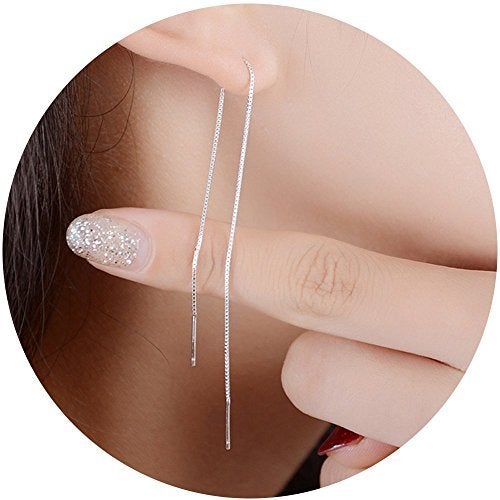 MSECVOI A Pair 925 Sterling Silver Tassel Threader Drop Earrings Long Chain Ear Line (silvery) - Image 1