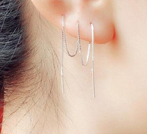 MSECVOI A Pair 925 Sterling Silver Tassel Threader Drop Earrings Long Chain Ear Line (silvery) - Image 5