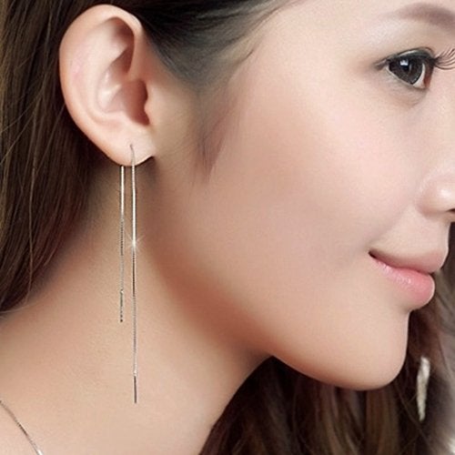 MSECVOI A Pair 925 Sterling Silver Tassel Threader Drop Earrings Long Chain Ear Line (silvery) - Image 4