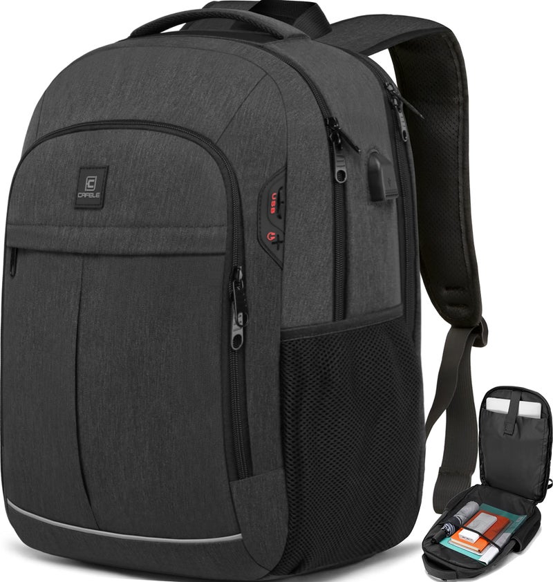 CAFELE 17.3 Inch Laptop Backpack, School Backpack,Large TSA Travel Carry on Backpack,College Student Bookbag with USB Port,Teenagers Water Resistant Computer Bagpack Gift for Men Women,Grey - Image 1