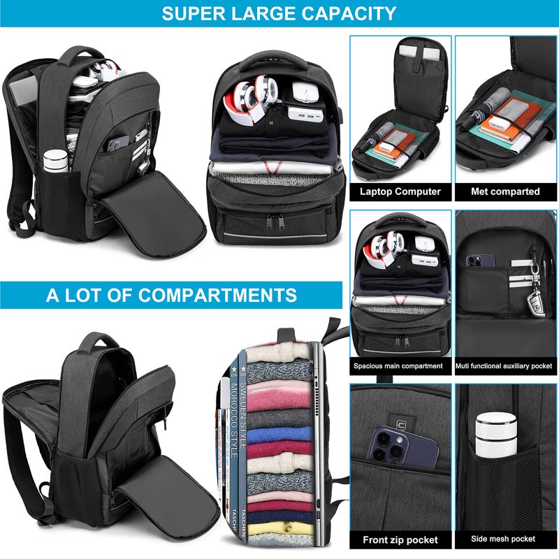CAFELE 17.3 Inch Laptop Backpack, School Backpack,Large TSA Travel Carry on Backpack,College Student Bookbag with USB Port,Teenagers Water Resistant Computer Bagpack Gift for Men Women,Grey - Image 2