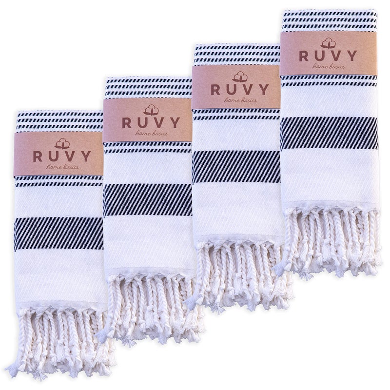 Ruvy Home Basics Turkish Hand Towels for Bathroom Set of 4  18x40 Cotton  Decorative Towel for Bathroom Kitchen Dishcloth Tea Yoga Face Gym  Black